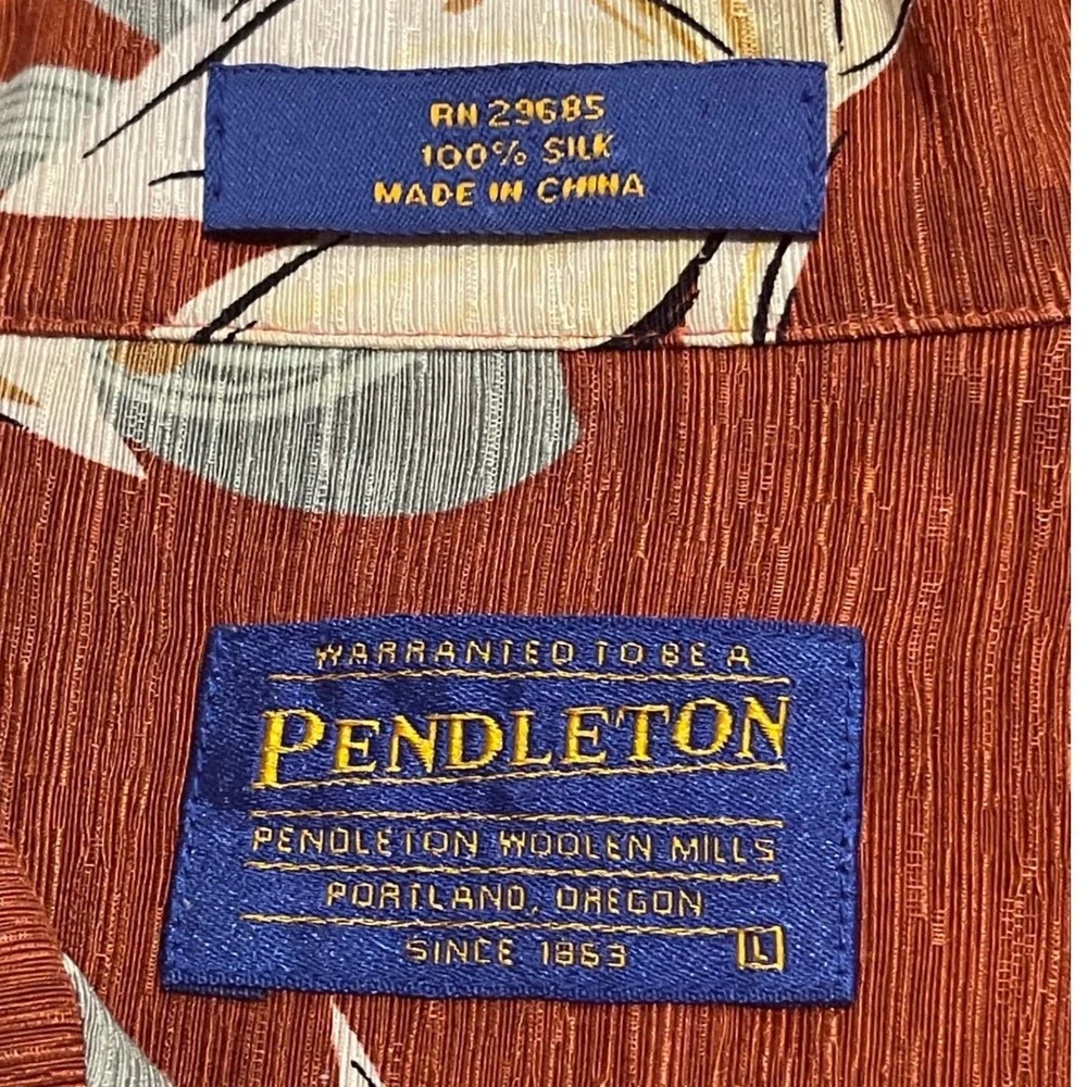 Pendleton Men's Rust and Cream Floral Button-Down Camp Shirt - Picture 4 of 6